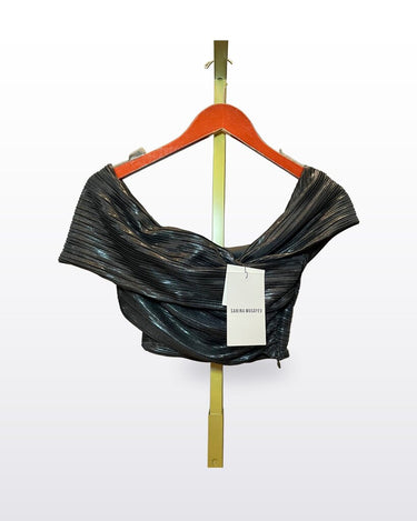 Sabina Musáyev Metallic Pleated Off-The-Shoulder Crop Top sz S