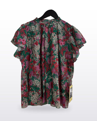 Birds of Paradis by Trovata Floral Flutter Sleeve Blouse sz LARGE