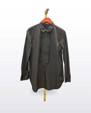 Piazza Sempione Black Pleated Bib Tuxedo Button-Down Shirt sz IT. 44