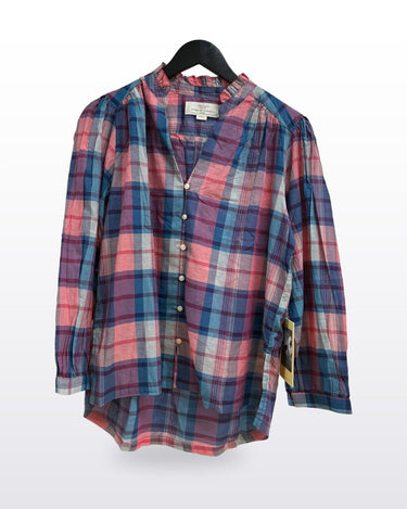 Birds of Paradis by Trovata Plaid Ruffle-Neck Long Sleeve Blouse - Size Small sz Small