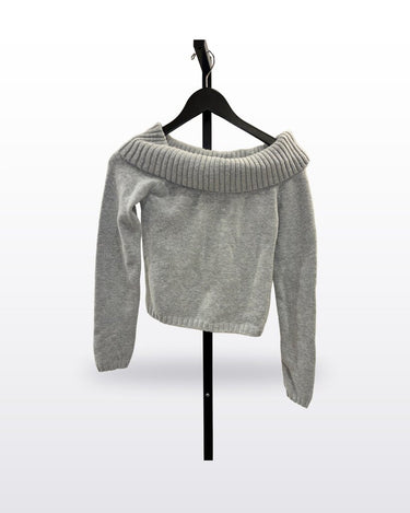 Edikted Heather Grey Foldover Off-The-Shoulder Knit Sweater - Size S sz S