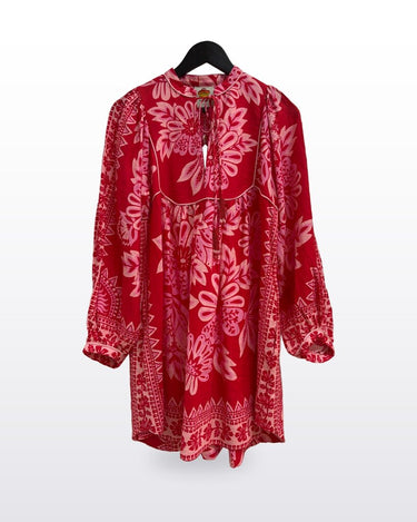 Farm Rio Red and Pink Floral Long Sleeve Mini Dress sz S
