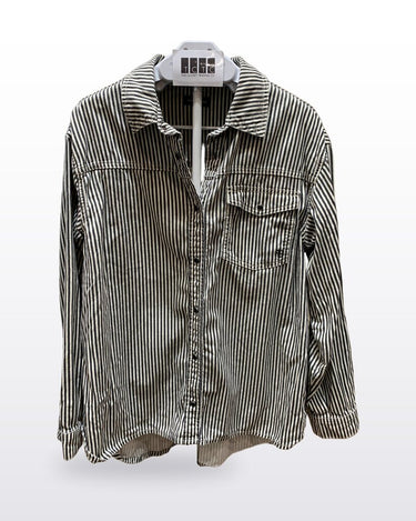 Anine Bing Black and Cream Striped Button-Front Shirt sz L
