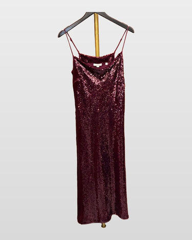 Vince Burgundy Sequin Cowl Neck Midi Slip Dress sz M