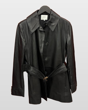 Vince Black Leather Belted Trench Jacket sz S