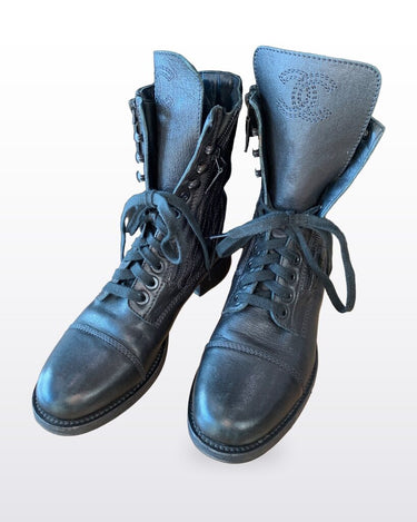 Chanel Quilted CC Combat Boots sz 39.5