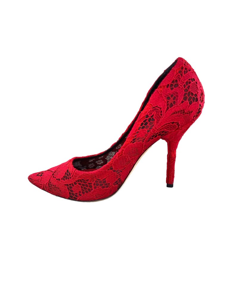 Dolce and Gabbana Bellucci Red Lace Heels US 8.5/EU 39