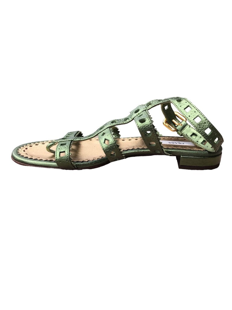 Prada Strappy Eyelet Green Sandals US 8/ EU 38.5