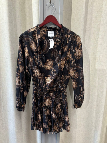 Misa Black and Brown Floral Smocked Waist Dress