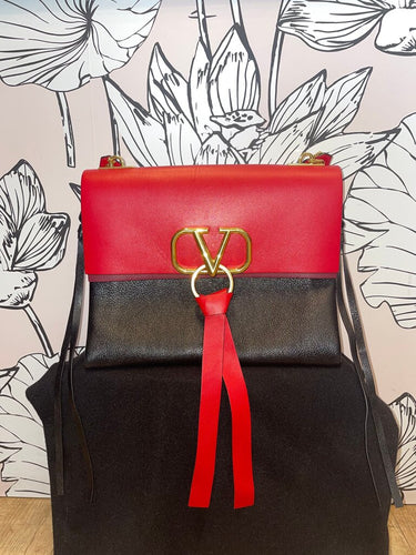 Valentino VRing Red and Black Leather Crossbody Bag