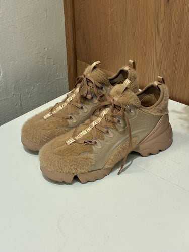 Dior Beige Fur Sneakers