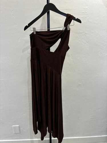 RTA Brown One-Shoulder Maxi Dress
