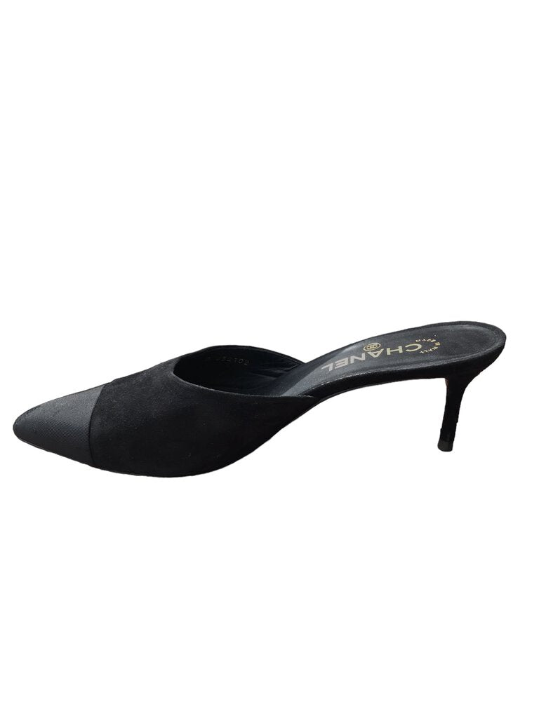 Chanel Black Suede Pointed Mules US 8/ EU 39.5