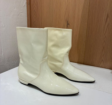 Miu Miu Cream Patent Leather Flat Slouch Boots sz 35