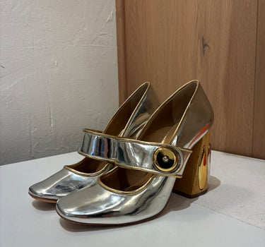 Tory Burch Metallic Silver Mary Jane Block Heel Pumps sz 7