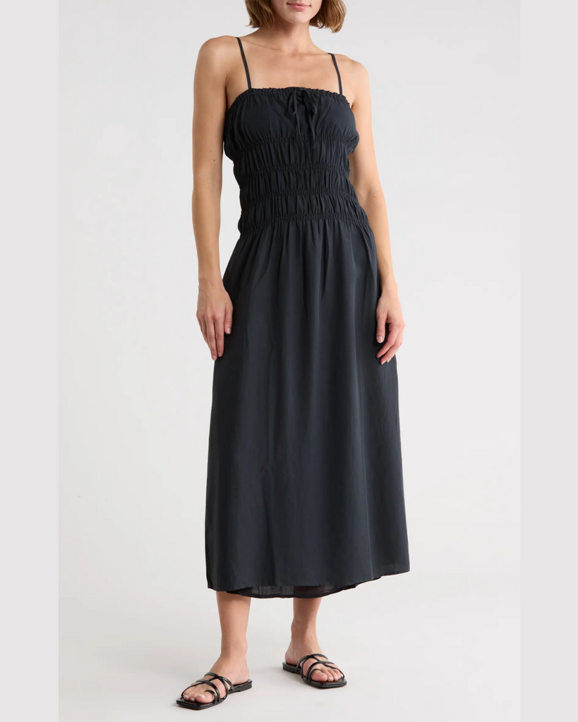 Onia Smocked Midi Dress in Black