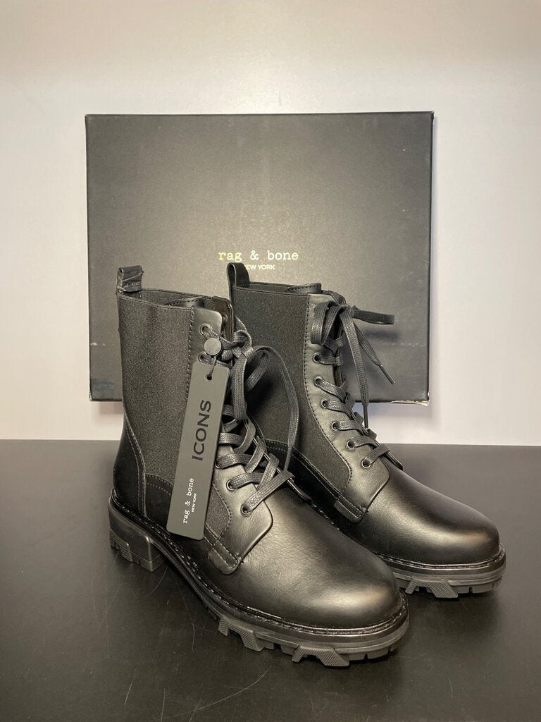 Rag & Bone Black Leather Shiloh Combat Boots sz 39