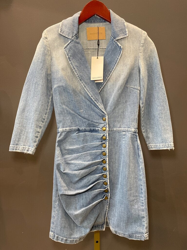 Retrofête Mich Denim Ruched Mini Dress sz XS