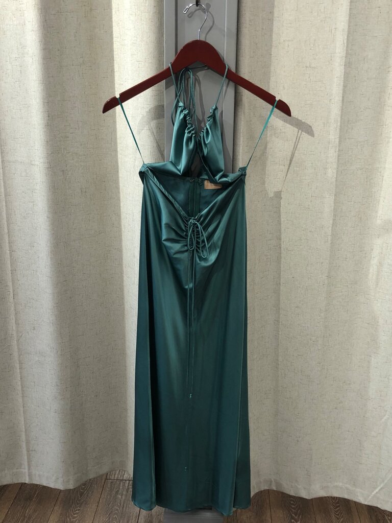 Miramar Sirena Teal Satin Halter Maxi Dress sz S