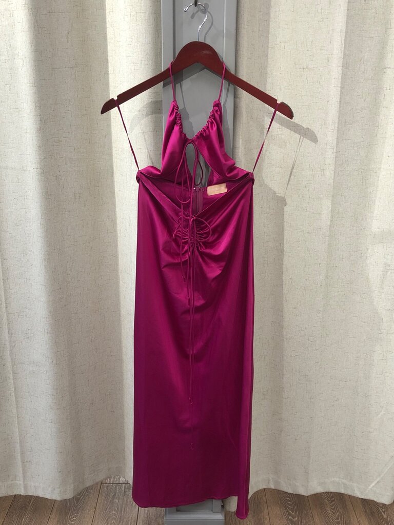 Miramar Sirena Fuchsia Satin Halter Midi Dress sz S