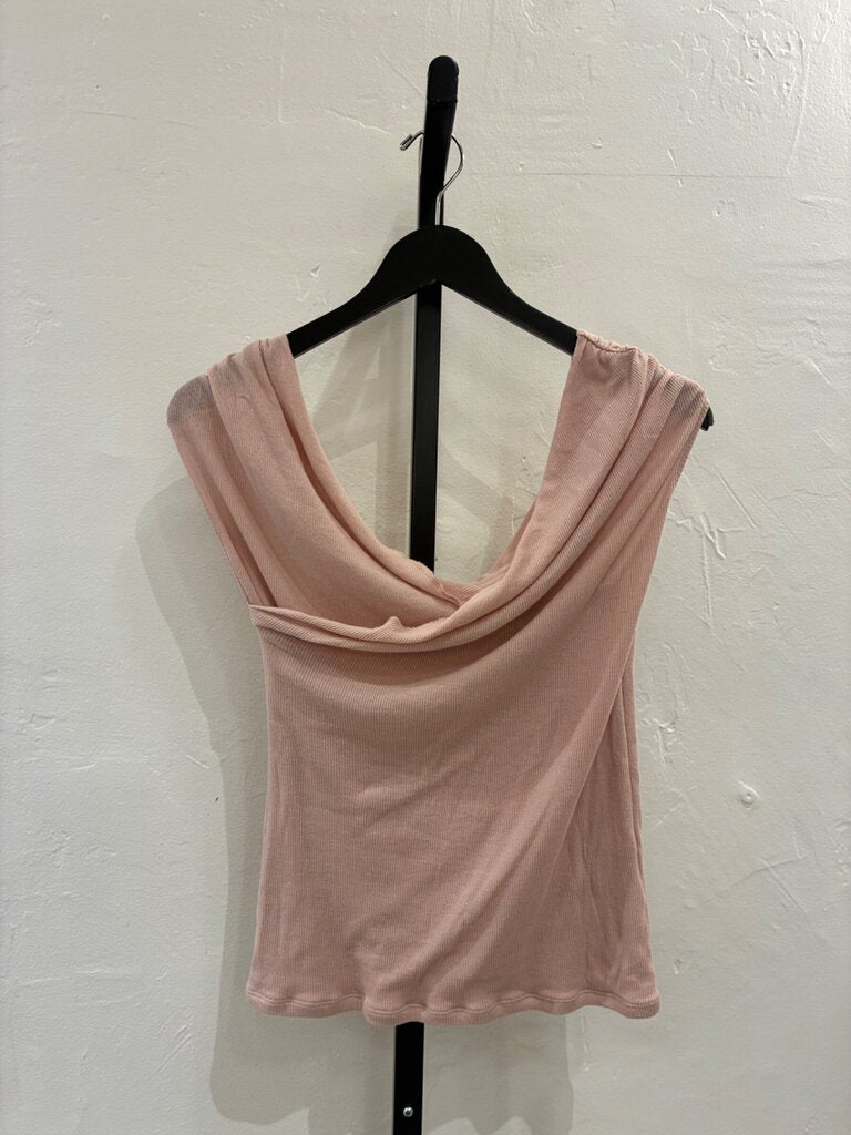 Massimo Dutti Blush Pink Draped Cowl Neck Ribbed Sleeveless Top sz M