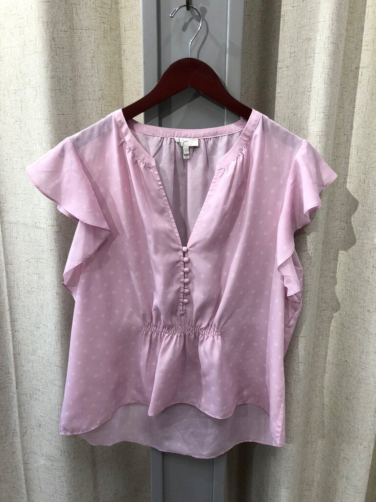 Joie Blush Pink Printed Flutter Sleeve Blouse sz L
