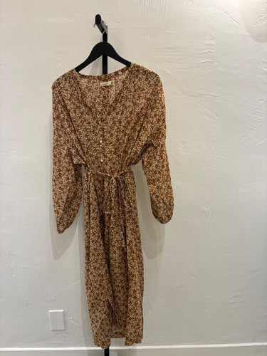 Dôen Brown Floral Long Sleeve Maxi Dress