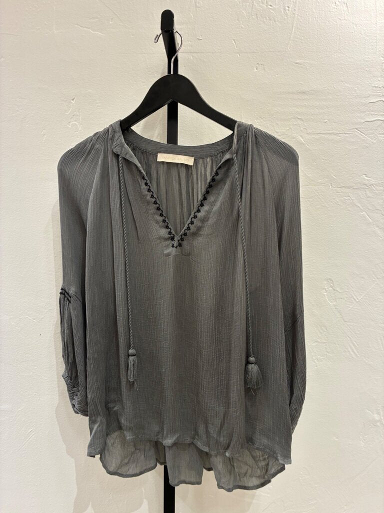 Vanessa Bruno Grey Embroidered Long Sleeve Peasant Blouse sz 36 (S)