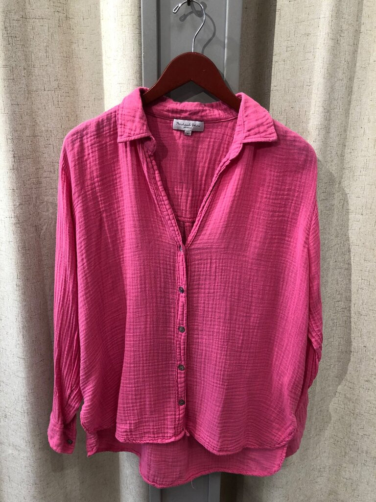 Michael Stars Hot Pink Double Gauze Long Sleeve Button Down Shirt sz M