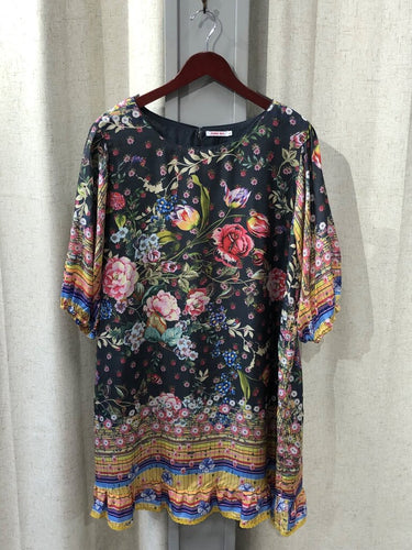 Johnny Was Floral Silk Short Sleeve Ruffle Hem Dress sz XL