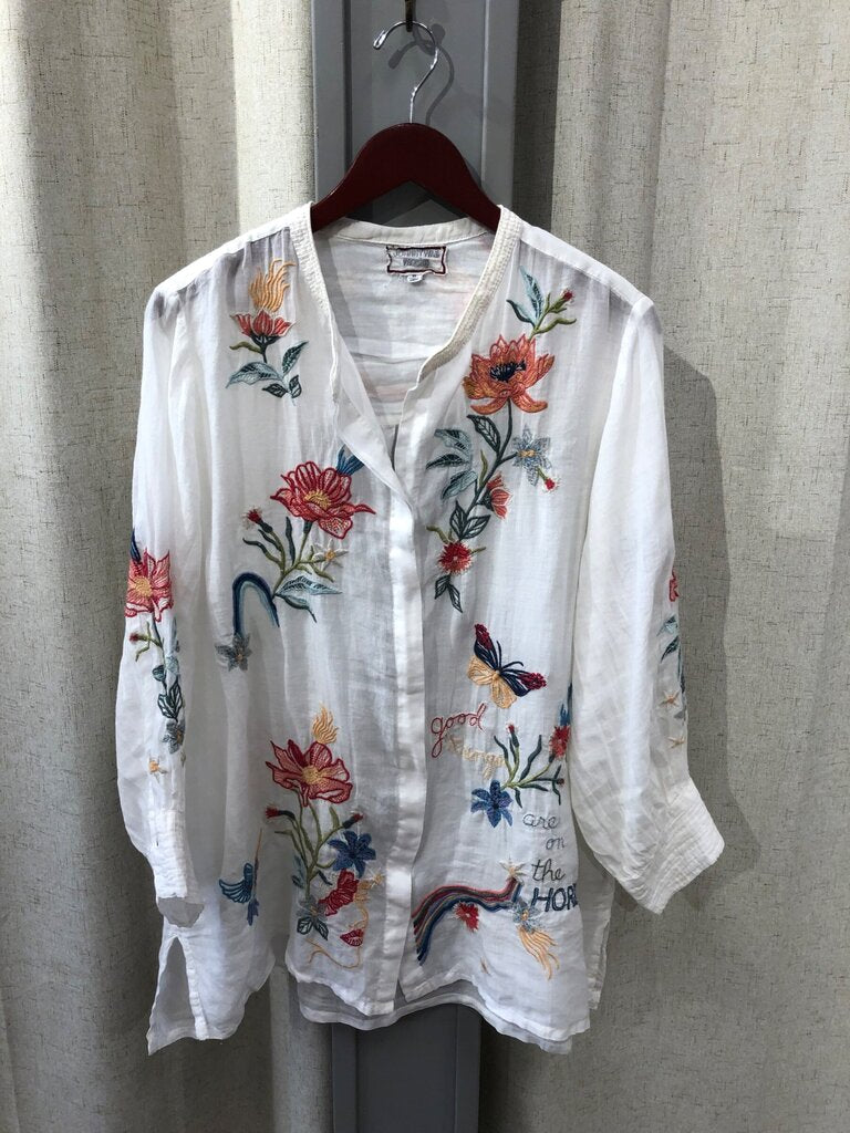 Johnny Was Workshop Embroidered Long Sleeve Button Down Shirt sz XL