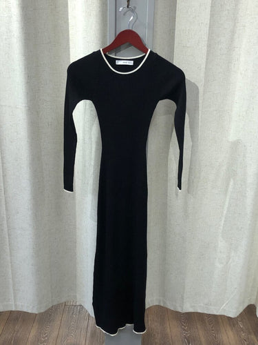 Mango Black Knit Long Sleeve Maxi Dress sz 0