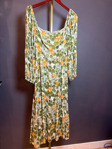 Reformation Orange Print Long Sleeve Midi Dress sz 6