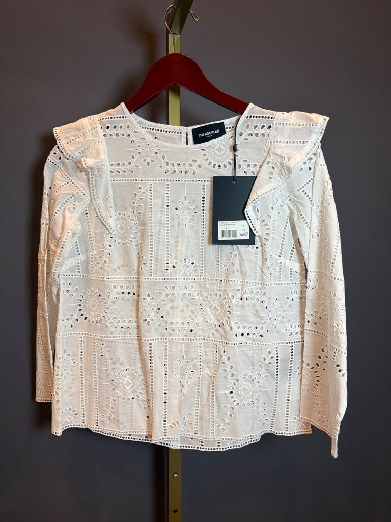 The Kooples White Eyelet Flower Embroidery Ruffle Top sz 1
