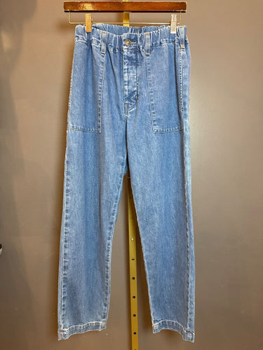 Xirena Blue Elastic-Waist Patch Pocket Straight Leg Jeans sz XS