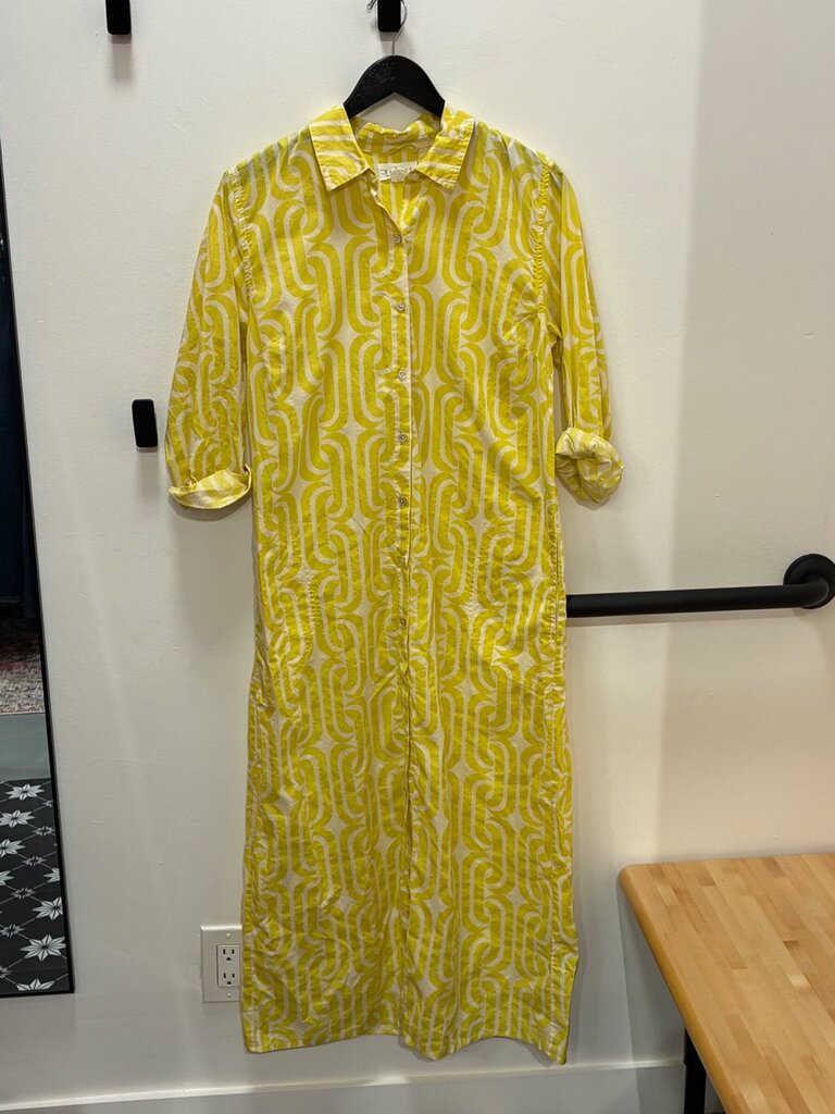 Velvet by Graham & Spencer Yellow Geometric Print Shirt Dress sz S