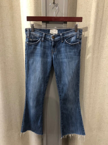 Current/Elliott Blue Frayed Hem Flare Jeans sz 25