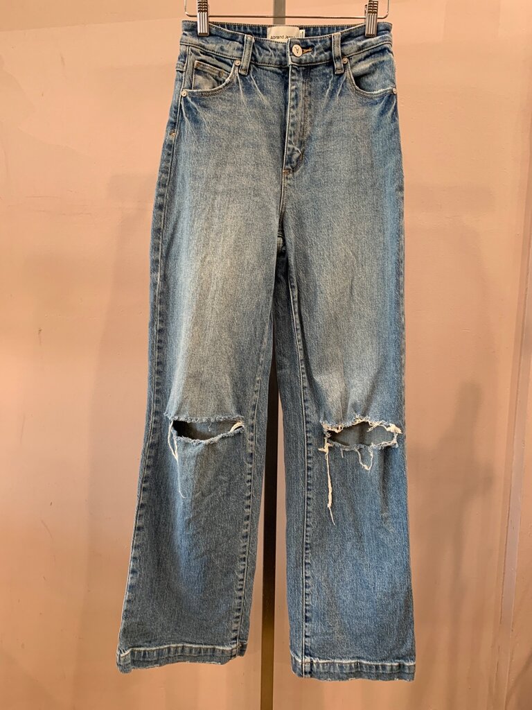 Abrand Jeans Distressed High-Rise Straight Leg Jeans