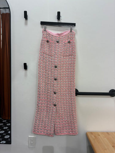 Balenciaga Pink Tweed Button-Front Maxi Skirt sz M