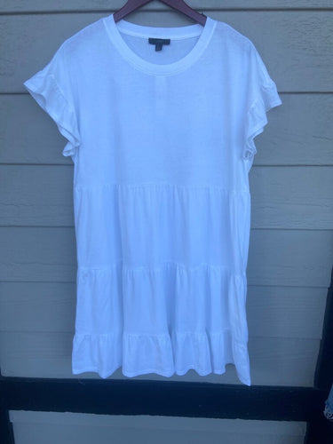 J.Crew White Ruffle Sleeve Tiered Dress sz L