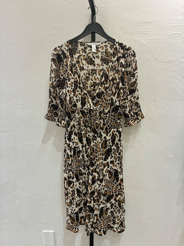 Diane von Furstenberg Silk Smocked Waist Animal Print Midi Dress sz 8