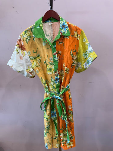 Magaschoni Colorblock Linen Floral Shirt Dress sz S/P