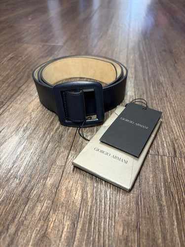 Giorgio Armani Navy Blue Leather Covered Buckle Belt sz 95
