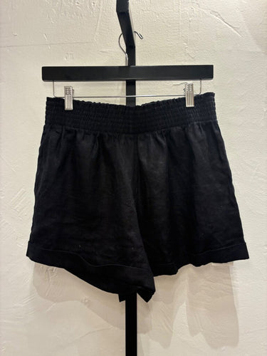 Reformation Black Linen Elastic Waist Smocked Shorts sz M