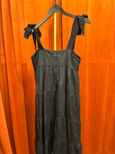 Alice + Olivia Black Tiered Tie-Strap Midi Dress sz 6