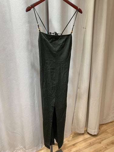 Zara Forest Green Linen-Blend Sleeveless Maxi Dress sz L