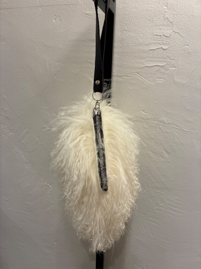 Lynn Tallerico Cream Mongolian Lamb Fur Wristlet Clutch
