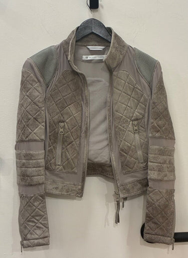 Blanc Noir Lace-Up Quilted Moto Jacket sz XS