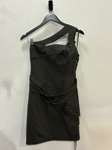 L.A.M.B. Olive One-Shoulder Lace-Up Mini Dress sz 8