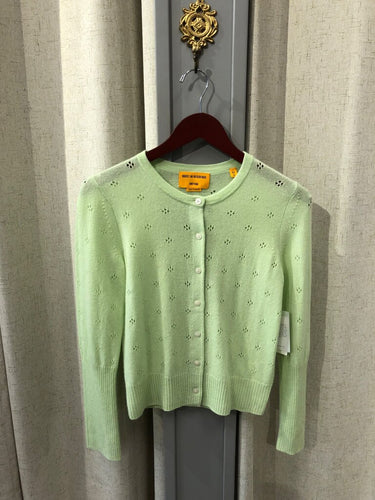 Guest in Residence Mint Green Cashmere Pointelle Cardigan sz M